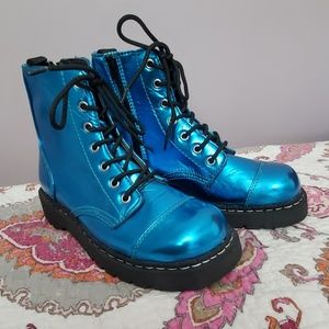 🌀 Anarchic Shiny Electric Blue Boots NWOT 8
